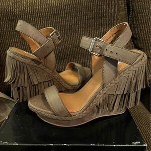Not Rated Brown Fringed Wedge Sandals